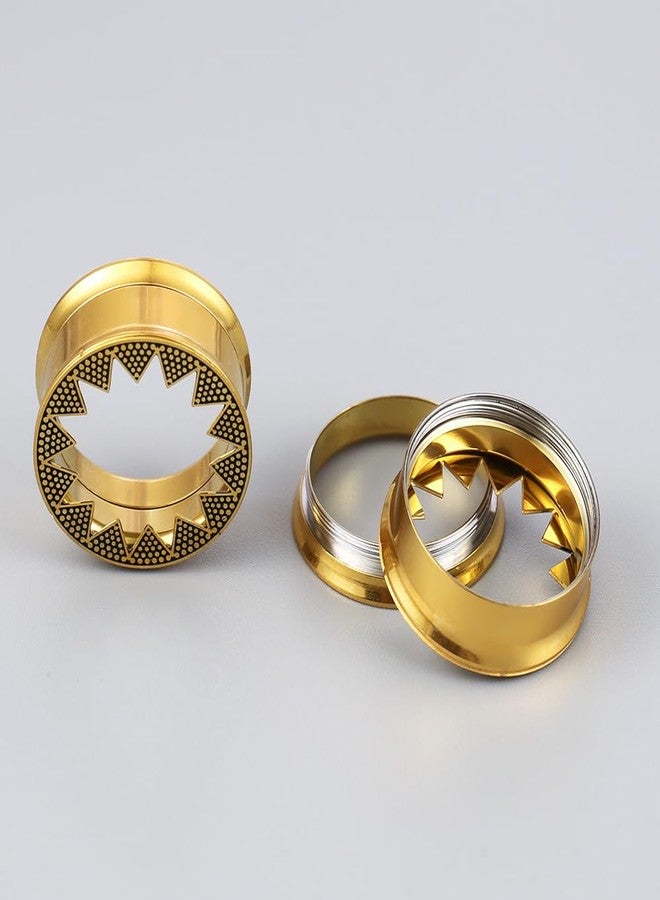 Earblity 1 Pair Serrated Classic Gauges 00g/ 10mm Ear Tunnels Plugs 316 Stainless Steel Gold Ear Gauges Weight Saddle Plugs Hypoallergenic expander Piercing Body Jewelry - Image 4